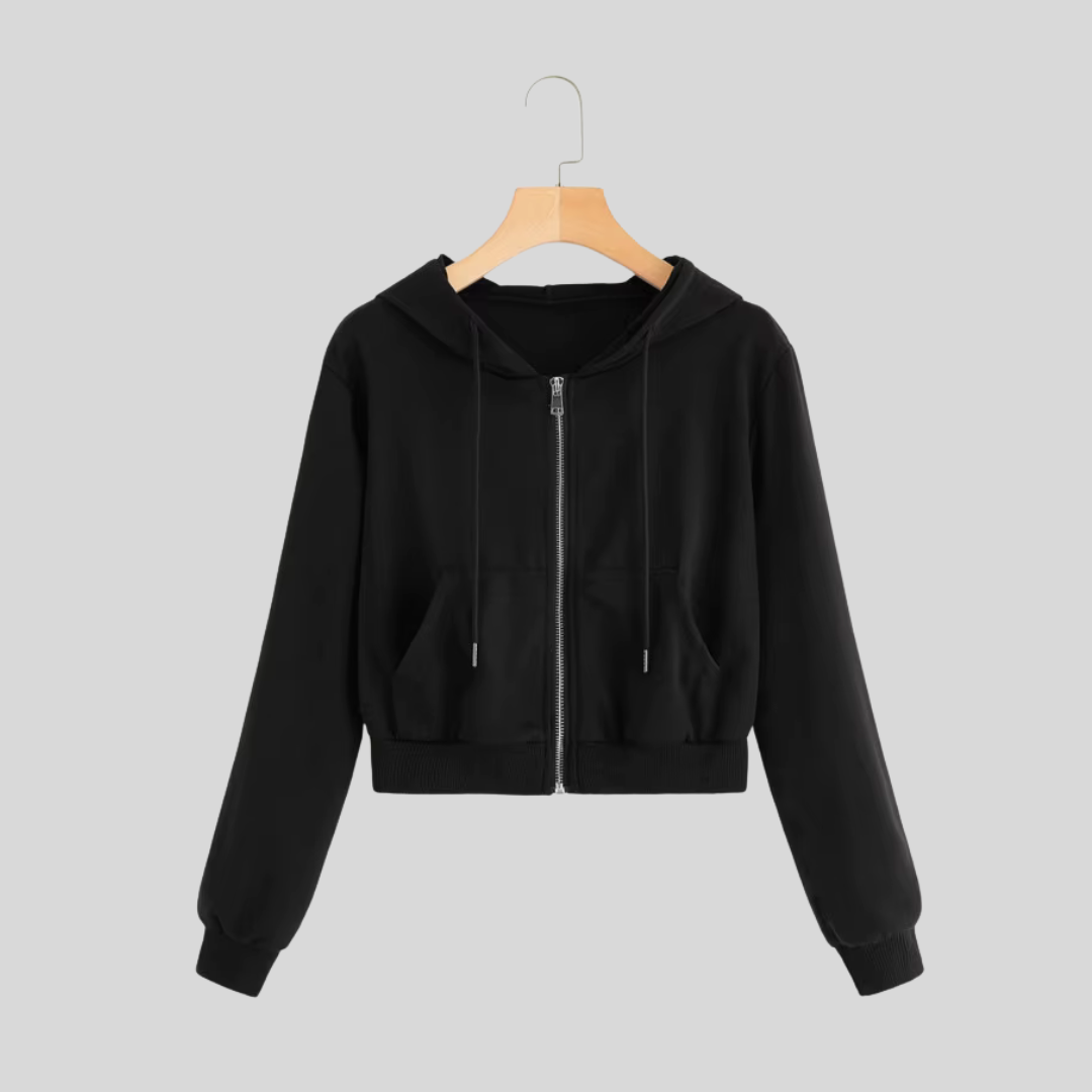Women's Cropped Zip-Up Hoodie - Black, XL image